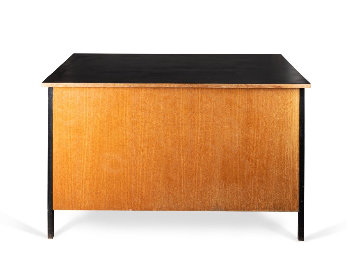 Jean Prouvé : Bureau "surveillant" Bois, Métal Et Mélaminé Noir - Vers 1950-photo-4