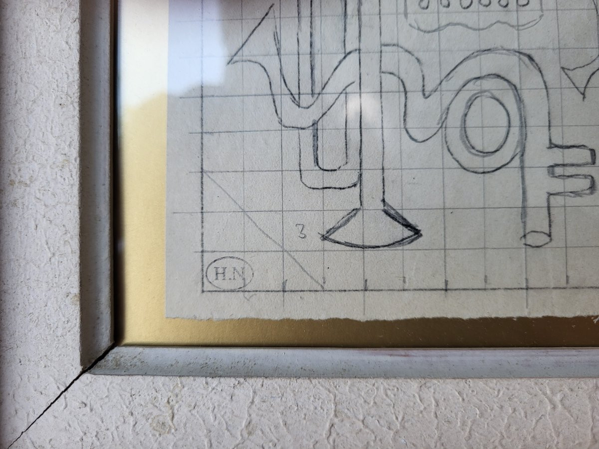 Henrik Neugeboren, dit Henri NOUVEAU (1901-1959) Dessin fusain sur papier composition cubiste-photo-3