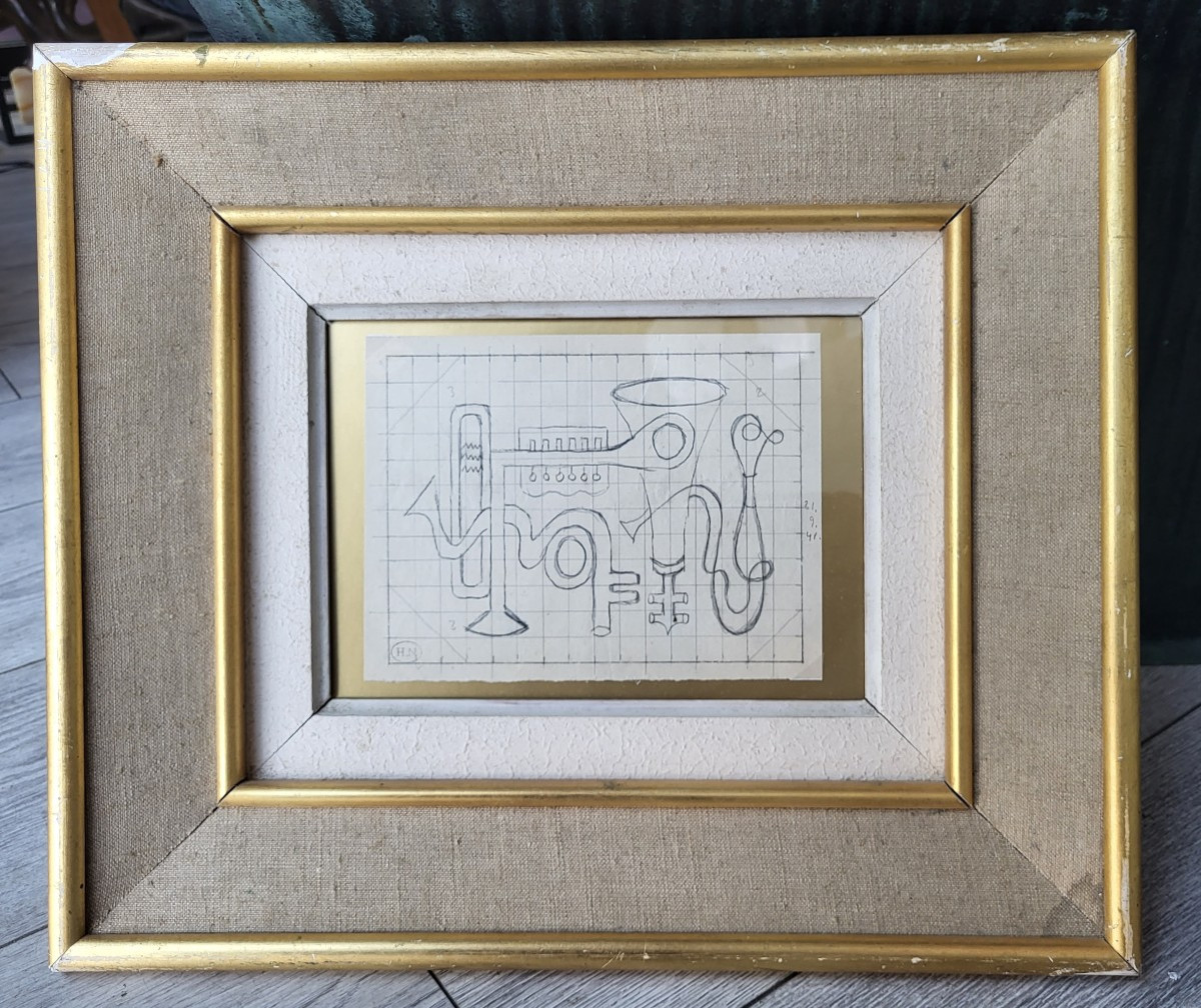 Henrik Neugeboren, dit Henri NOUVEAU (1901-1959) Dessin fusain sur papier composition cubiste