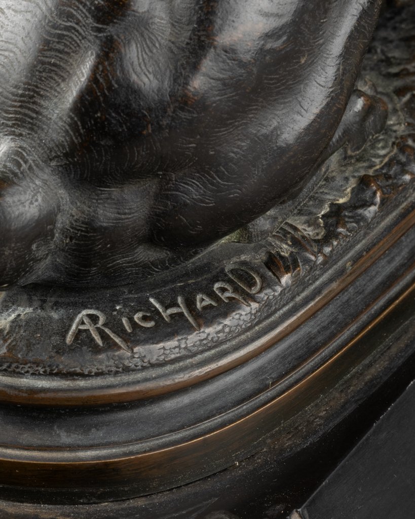 A.Richard : "Sphinge" - Sculpture en bronze patiné, vers 1870-photo-8