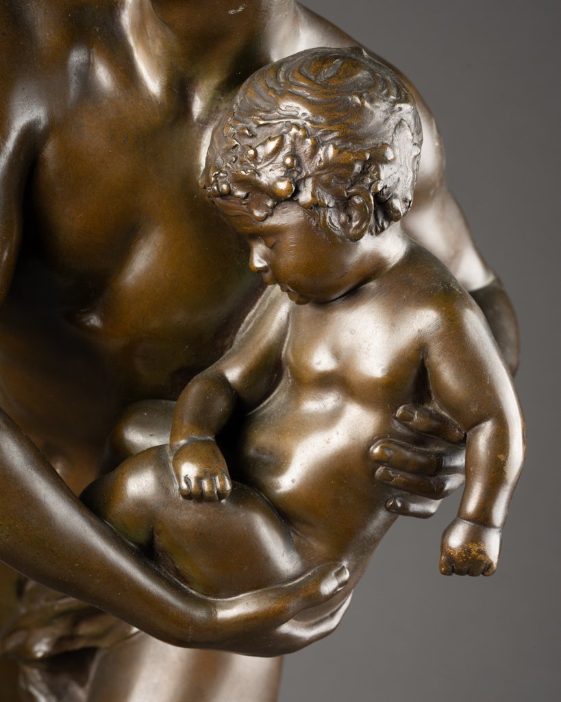 Emmanuel Hannaux : "Mercure et Cupidon", sculpture en bronze patiné C.1880-photo-4