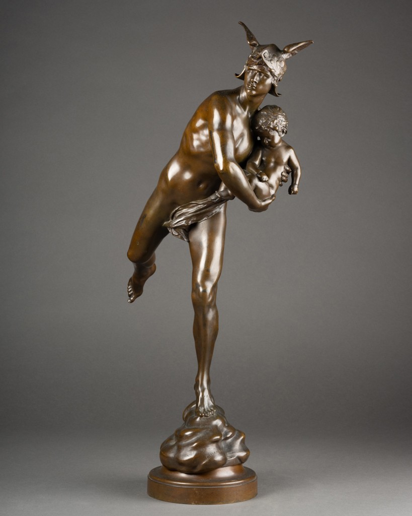 Emmanuel Hannaux : "Mercure et Cupidon", sculpture en bronze patiné C.1880