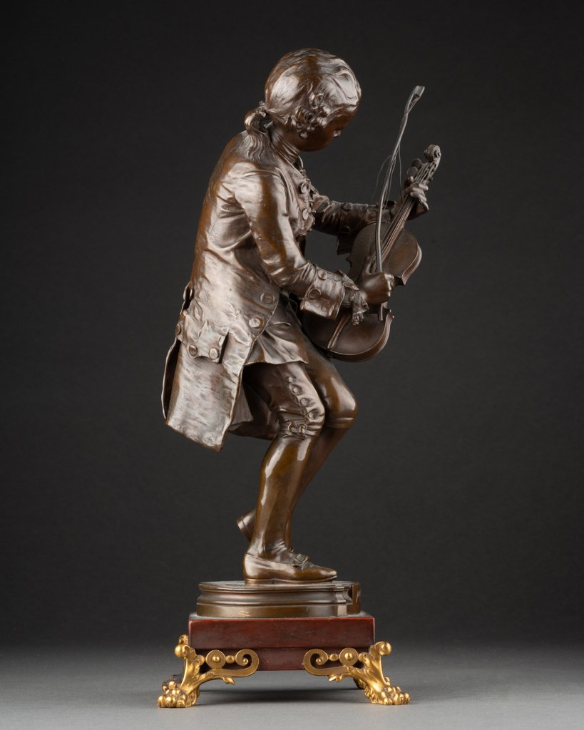 Louis Ernest BARRIAS (1841-1905) Mozart jeune au violon - Bronze fin XIXème-photo-3
