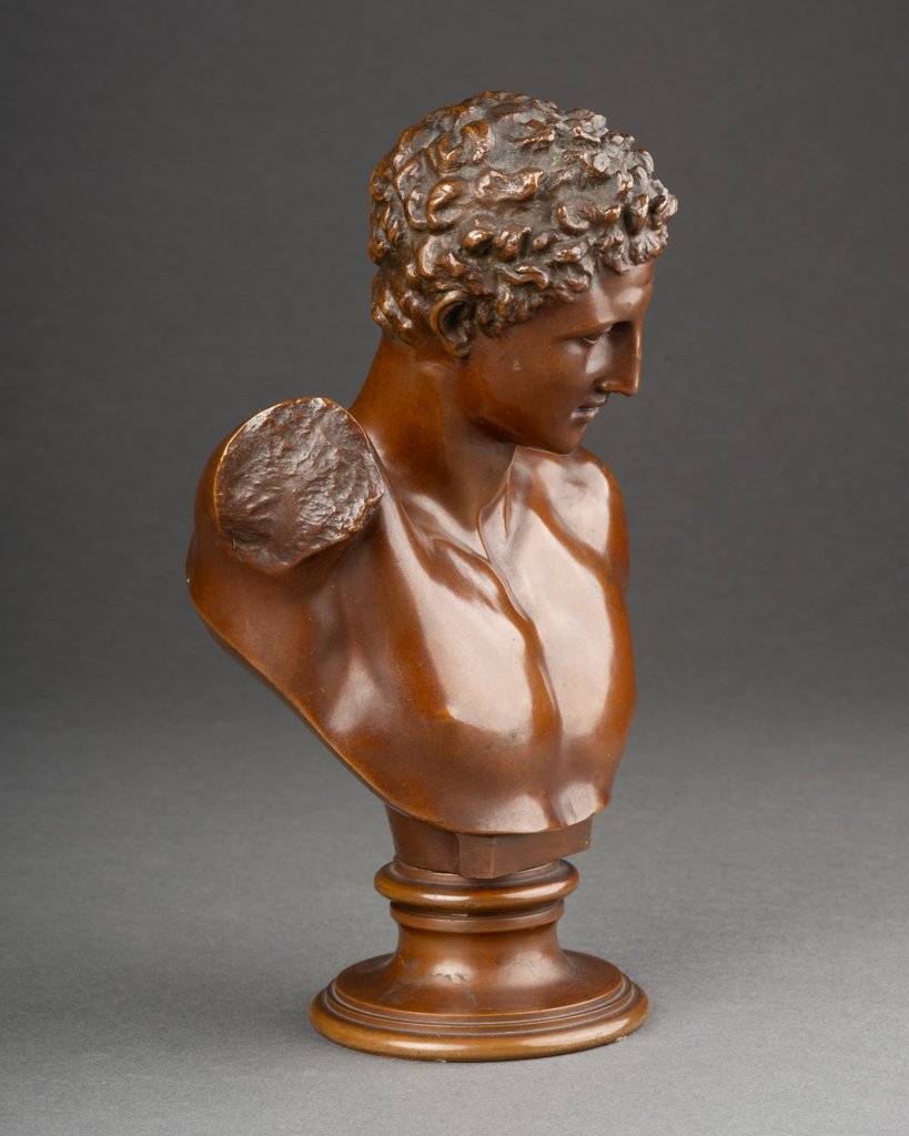 Hermann Gladenbeck: "bust Of Hermes By Praxiteles" - Patinated Bronze Sculpture From The Late 19th Century-photo-2