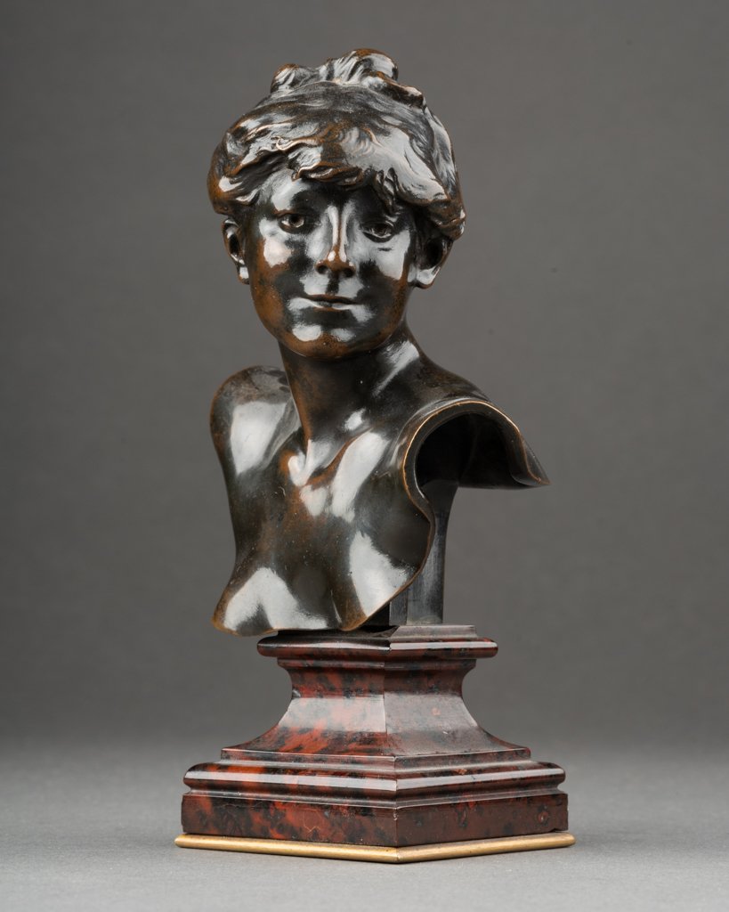 Alexandre FALGUIERE (1831-1900) Buste de Diane - Bronze patiné. Début du XXème-photo-2