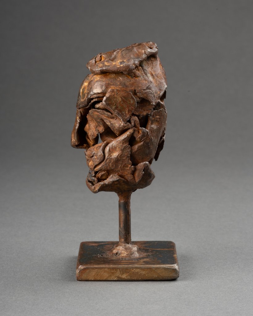 "abstract Head": Sculpture In Bronze And Patinated Metal - Bears A Signature - 20th Century-photo-3