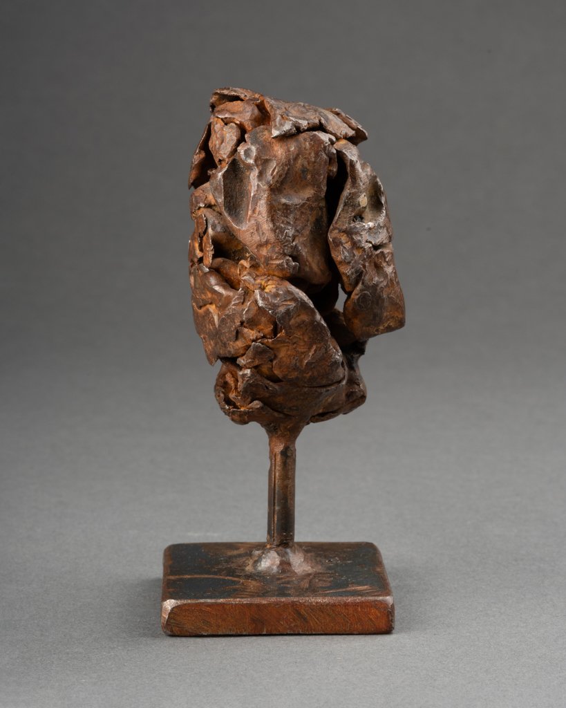 "abstract Head": Sculpture In Bronze And Patinated Metal - Bears A Signature - 20th Century-photo-1