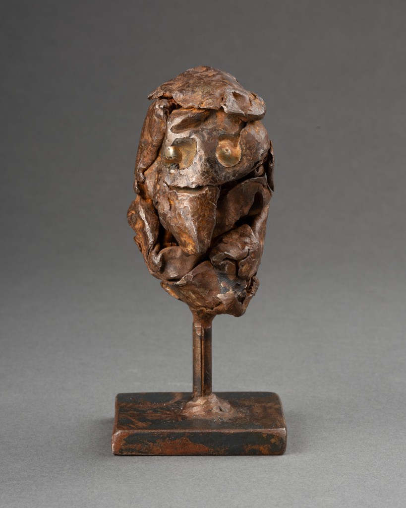 "abstract Head": Sculpture In Bronze And Patinated Metal - Bears A Signature - 20th Century