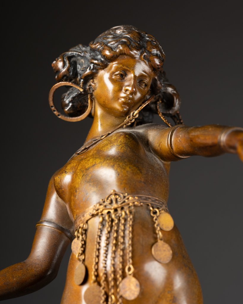 Carl KAUBA (1865-1922) :"Salomé" - Rare épreuve en bronze patiné et ornementé, début XXème s.-photo-4