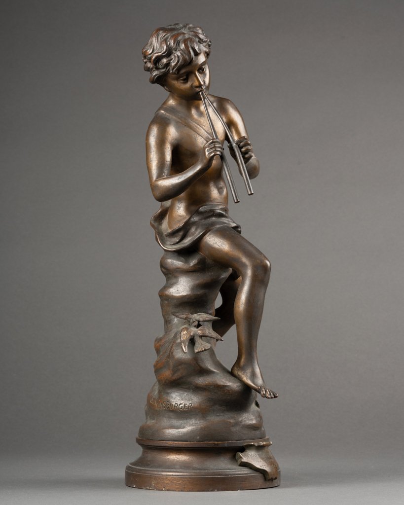 S.Kinsburger : "Amour charmeur", sculpture  en bronze patiné - fin XIXè s-photo-2