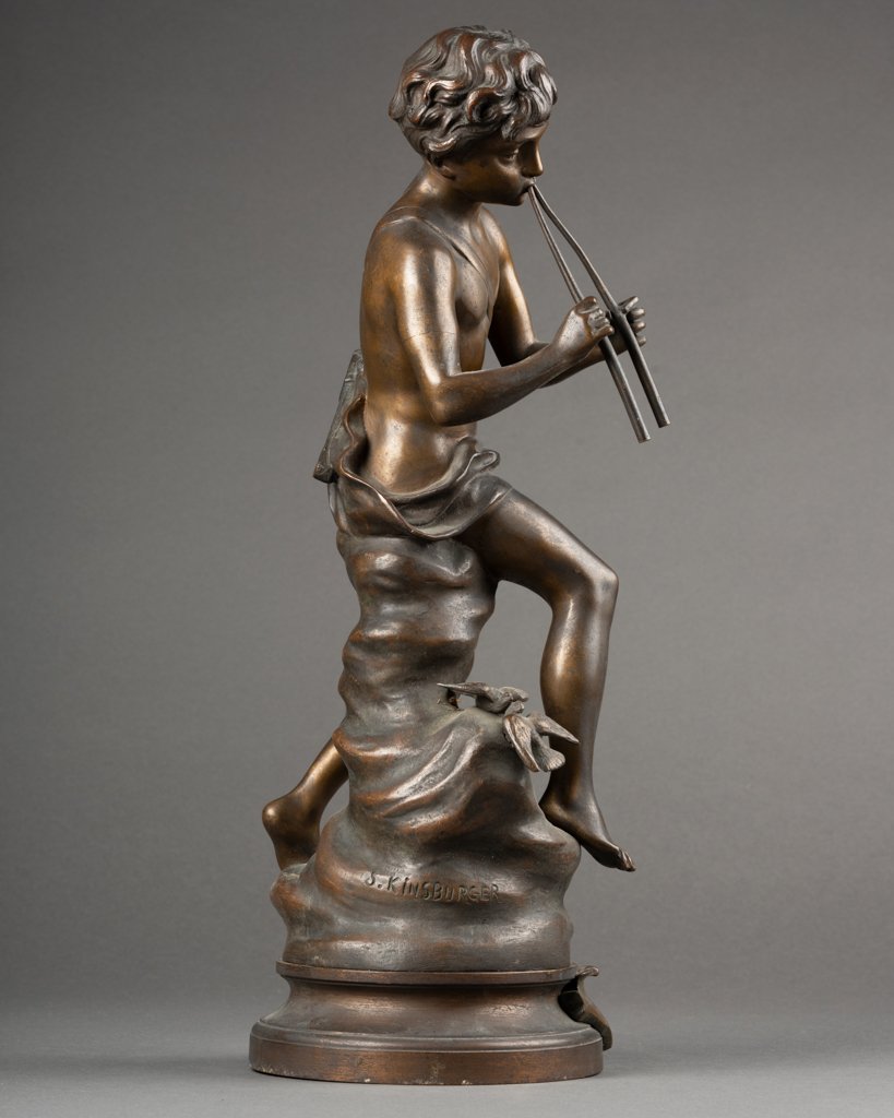 S.Kinsburger : "Amour charmeur", sculpture  en bronze patiné - fin XIXè s-photo-3