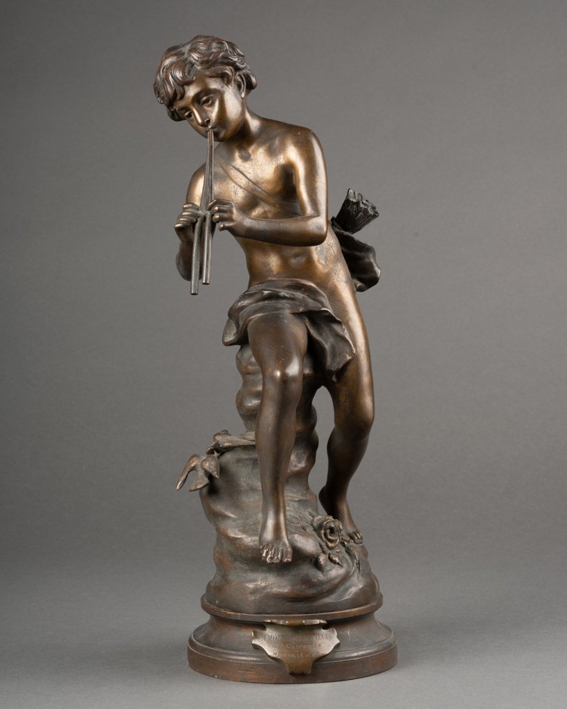 S.Kinsburger : "Amour charmeur", sculpture  en bronze patiné - fin XIXè s-photo-1