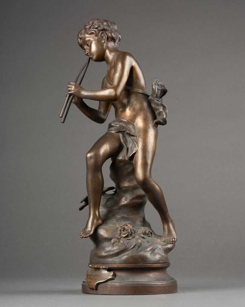 S.Kinsburger : "Amour charmeur", sculpture  en bronze patiné - fin XIXè s-photo-2