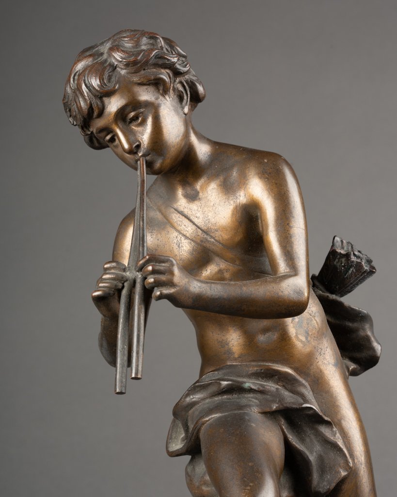 S.Kinsburger : "Amour charmeur", sculpture  en bronze patiné - fin XIXè s-photo-3