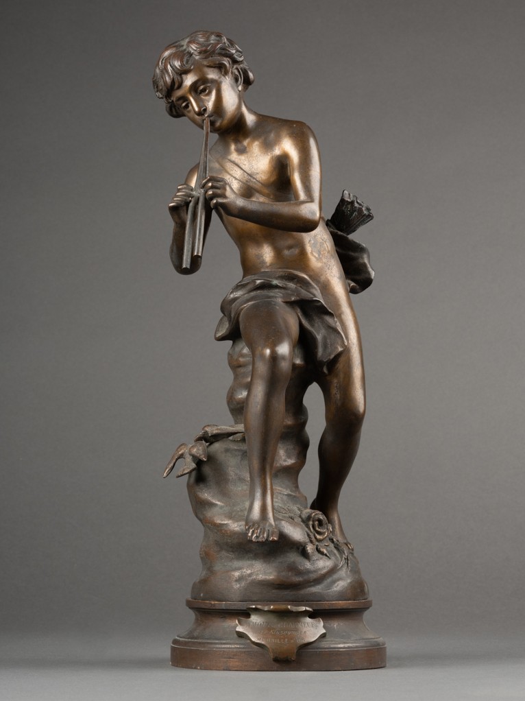 S.Kinsburger : "Amour charmeur", sculpture  en bronze patiné - fin XIXè s