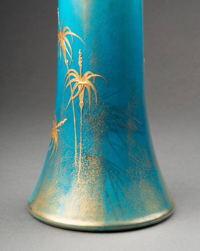 Clément Massier And L. Levy - Beautiful Set Of 3 Glazed Ceramic Vases On A Blue Background-photo-1
