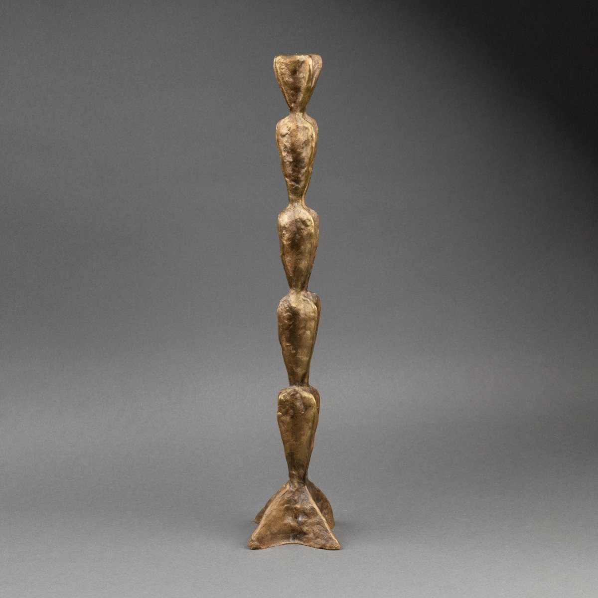 Franck Evennou (1958) Patinated Bronze Candlestick, Circa 1980.-photo-2