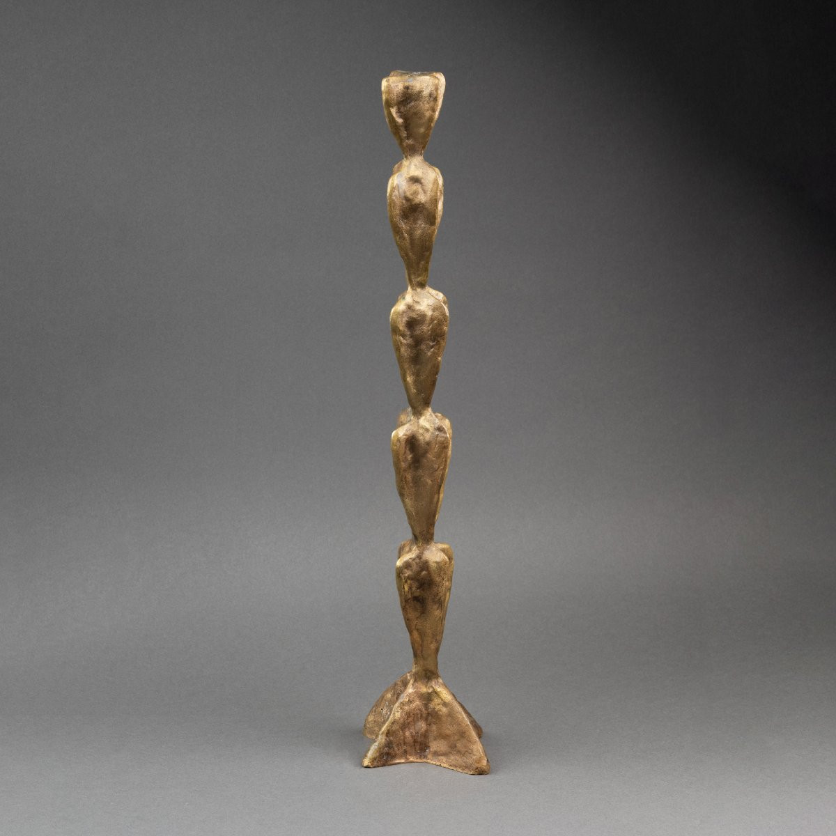 Franck Evennou (1958) Patinated Bronze Candlestick, Circa 1980.-photo-3