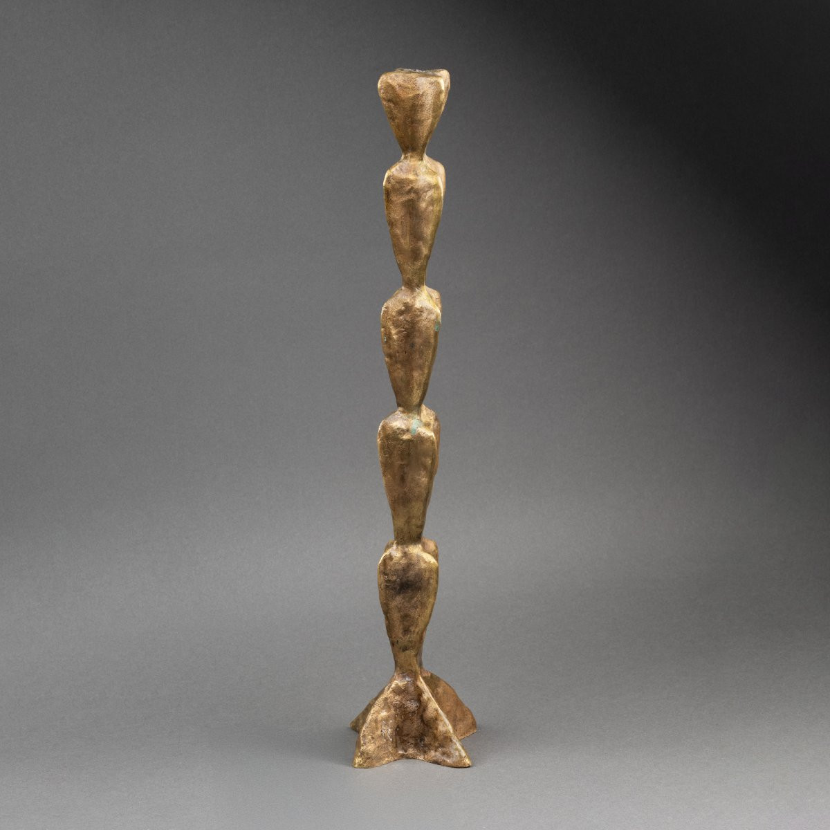 Franck Evennou (1958) Patinated Bronze Candlestick, Circa 1980.-photo-4