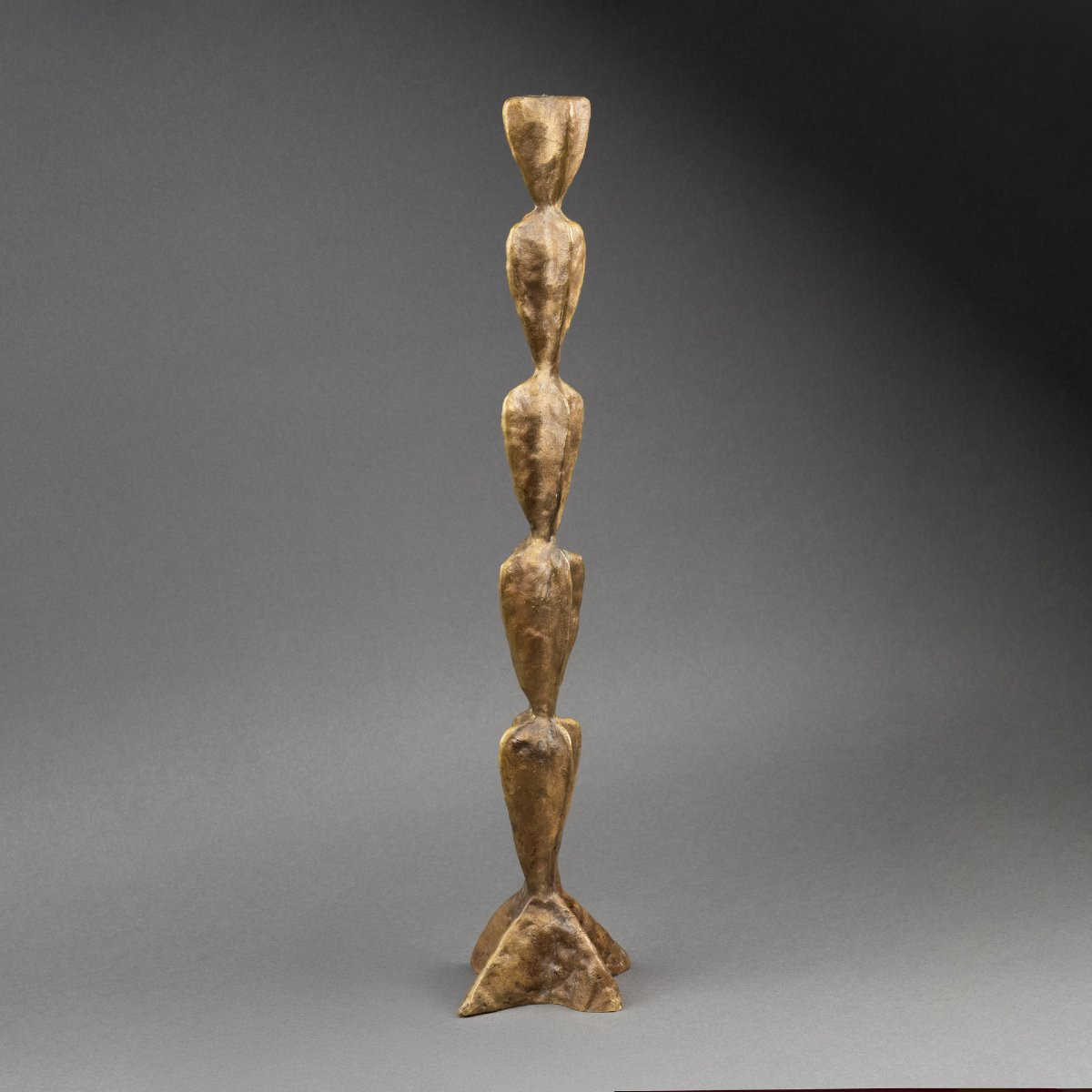 Franck Evennou (1958) Patinated Bronze Candlestick, Circa 1980.-photo-2