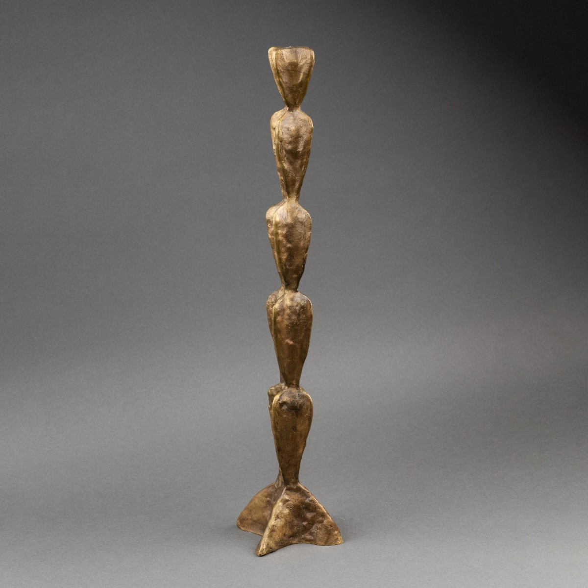 Franck Evennou (1958) Patinated Bronze Candlestick, Circa 1980.