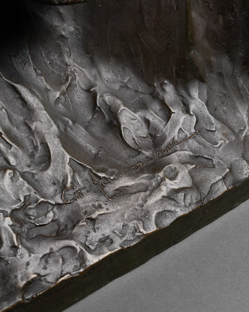 Gaston HAUCHECORNE - Deux femmes asiatiques à l'éventail - Rare bronze Art Déco-photo-2