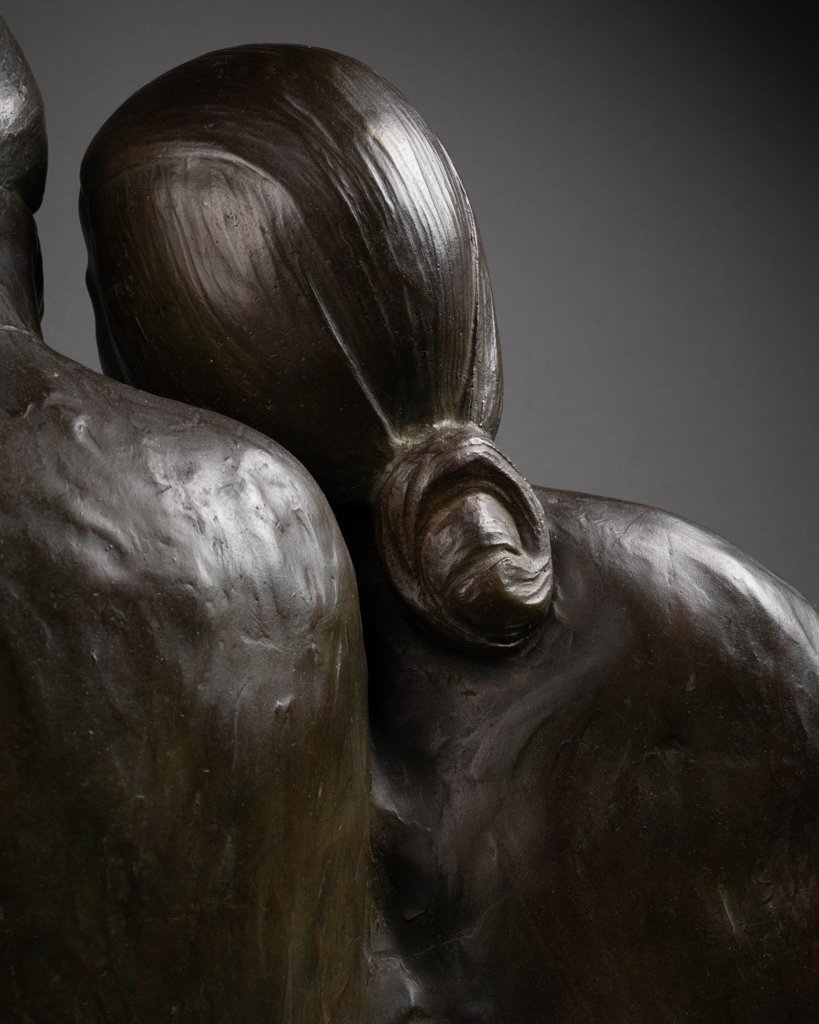 Gaston HAUCHECORNE - Deux femmes asiatiques à l'éventail - Rare bronze Art Déco-photo-4