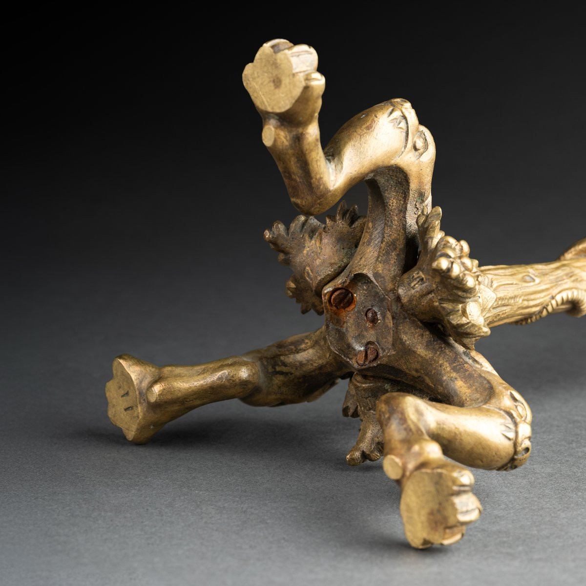 Pair Of Gilt Bronze Candlesticks. Decorated With A Lizard And Bunches Of Grapes, Late 19th Century.-photo-2