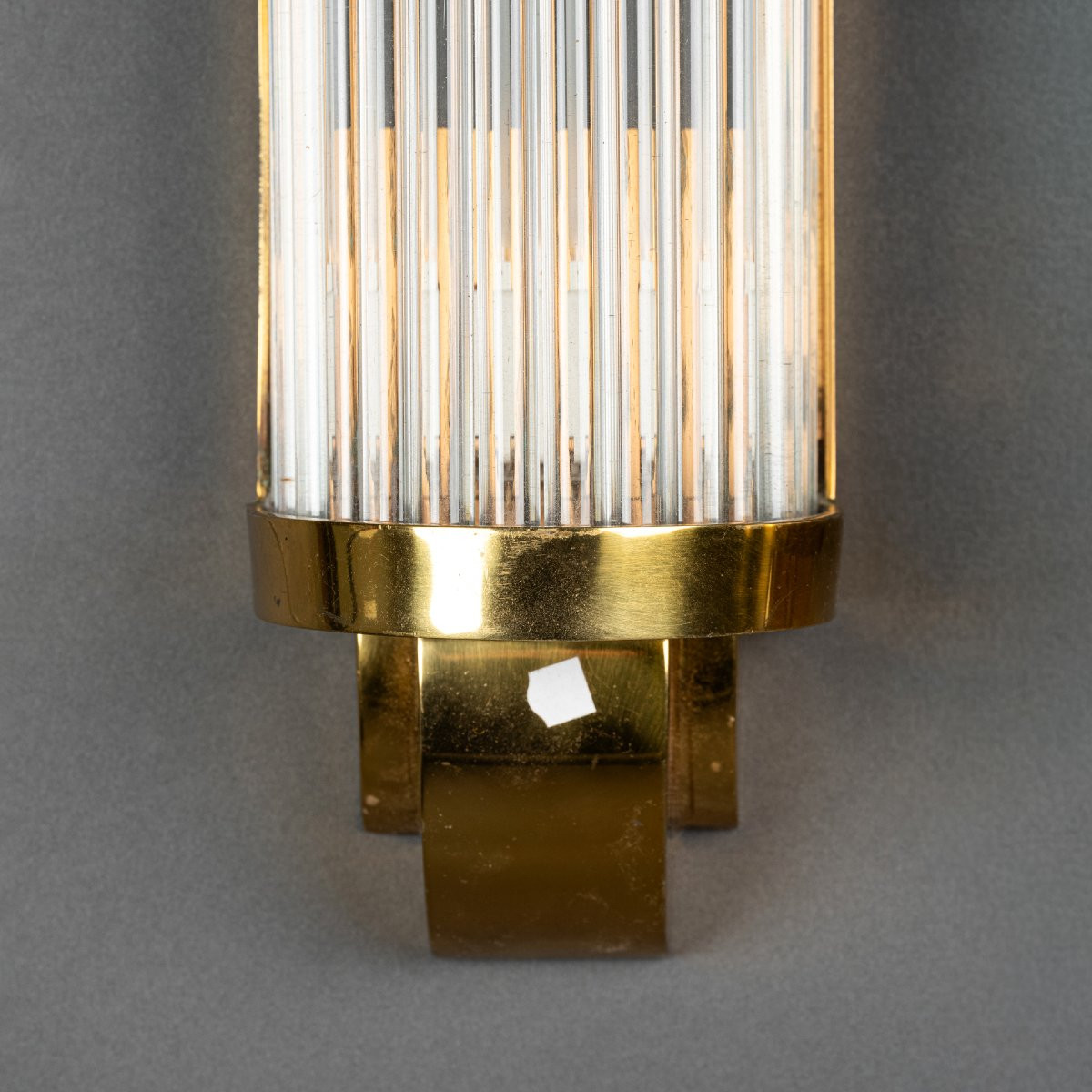 Pair Of Art Deco Style Wall Sconces With Gilded Metal Bases And Glass Tubes-photo-1