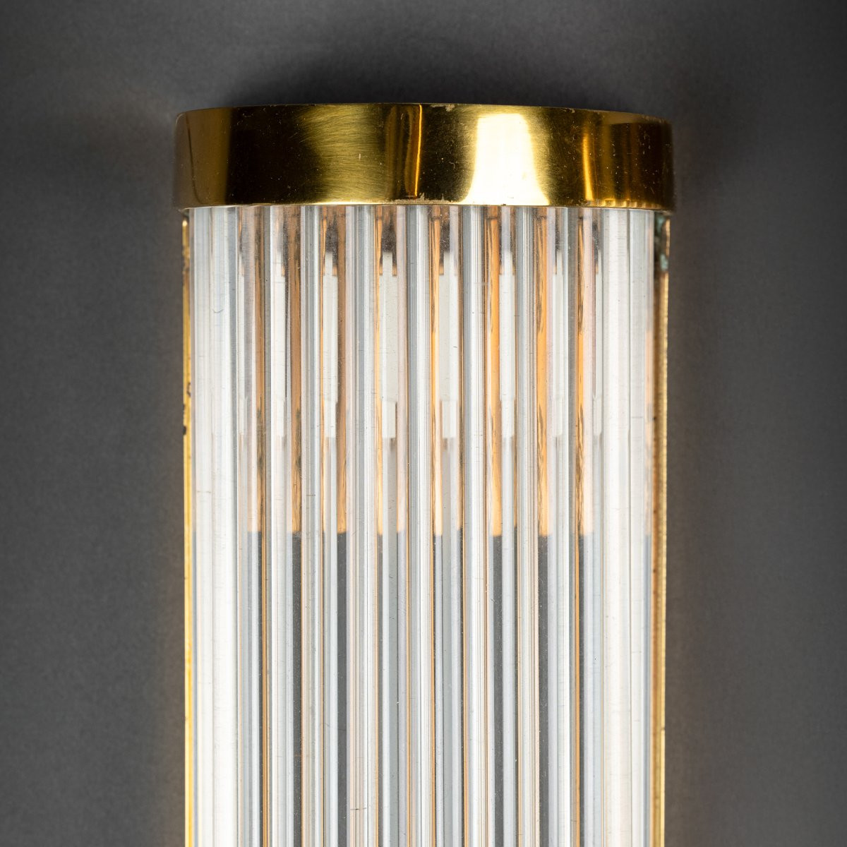 Pair Of Art Deco Style Wall Sconces With Gilded Metal Bases And Glass Tubes-photo-2