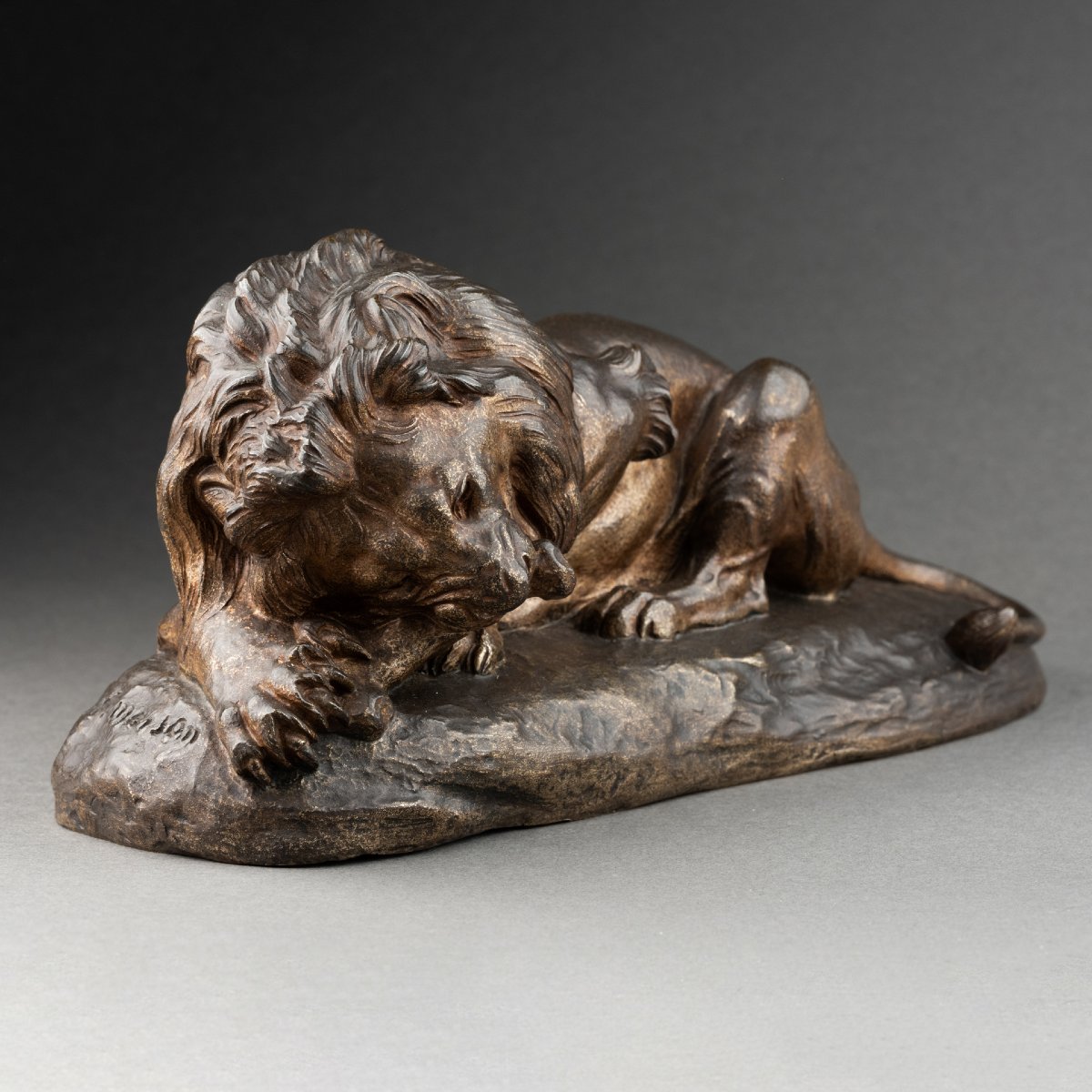 Jules Edmond Masson - Lion Devouring Its Prey, Bronze, Late 19th Century-photo-2
