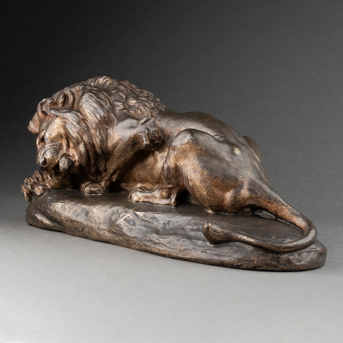 Jules Edmond Masson - Lion Devouring Its Prey, Bronze, Late 19th Century-photo-3