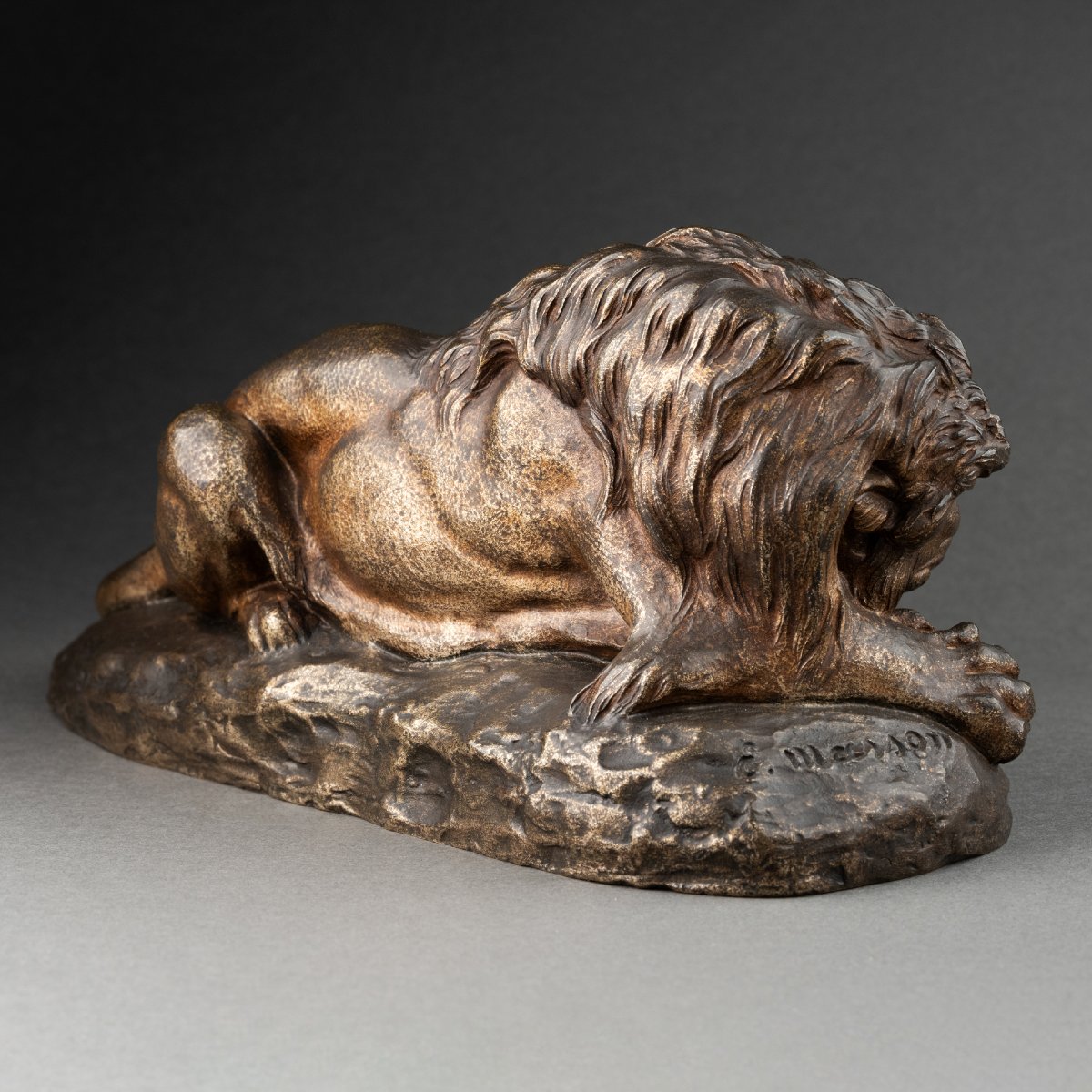 Jules Edmond Masson - Lion Devouring Its Prey, Bronze, Late 19th Century-photo-3