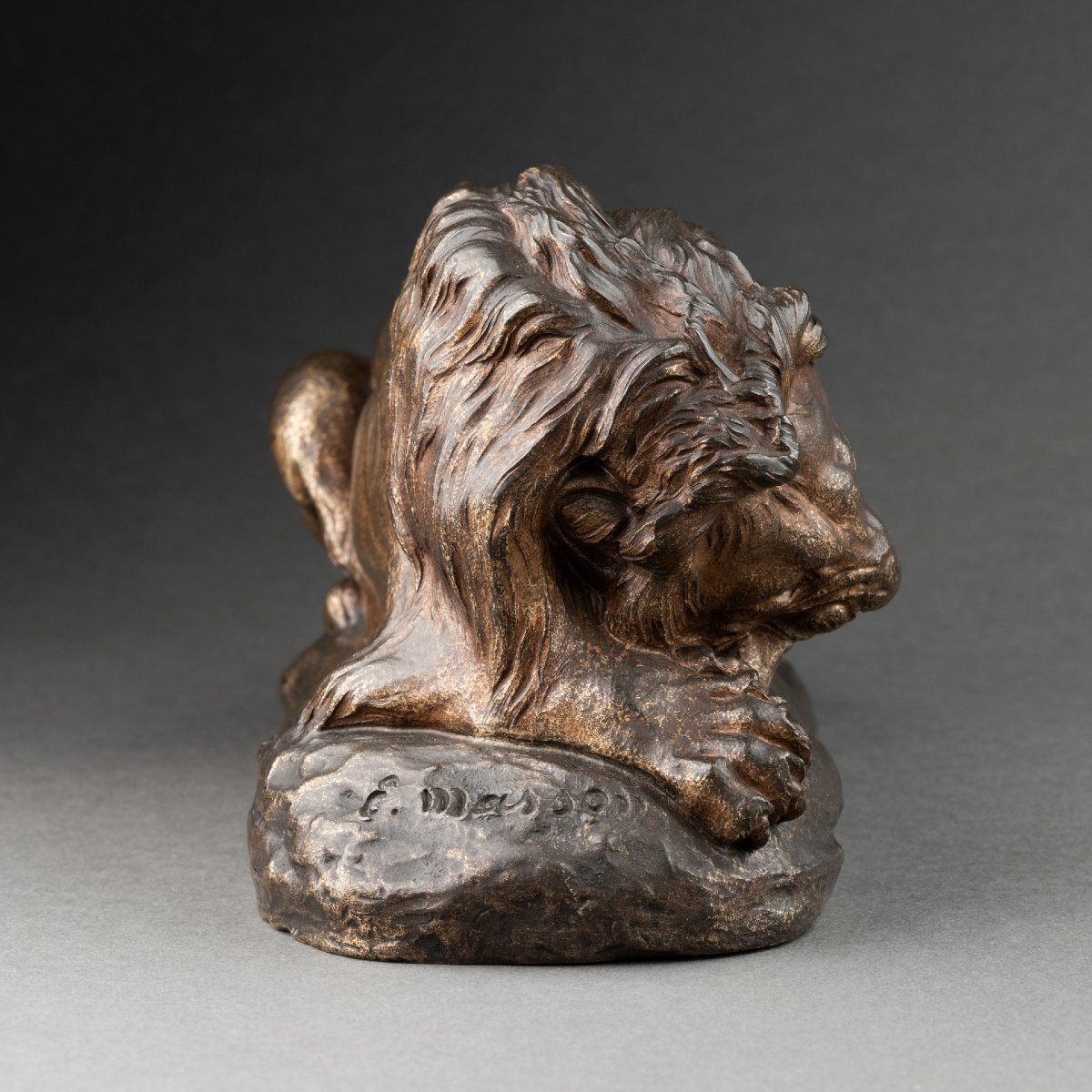 Jules Edmond Masson - Lion Devouring Its Prey, Bronze, Late 19th Century-photo-5