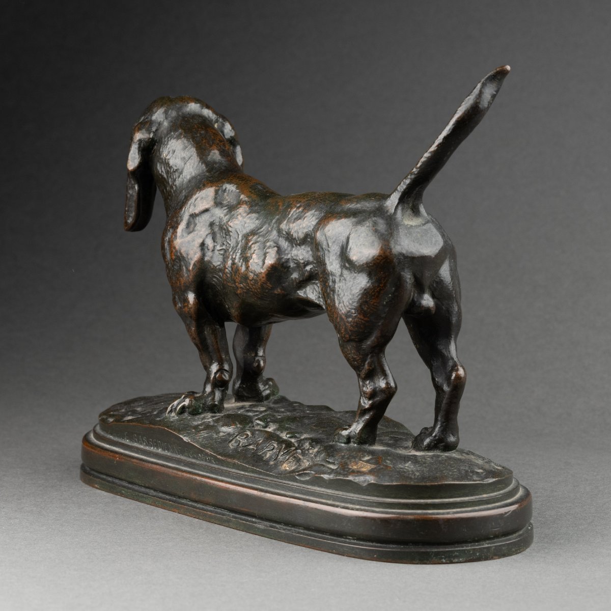Antoine-louis Barye - Basset, Bronze 19th Century Cast Fb Gold Stamp-photo-4