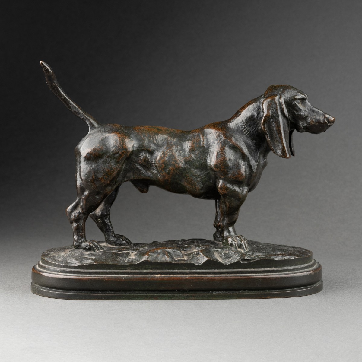 Antoine-louis Barye - Basset, Bronze 19th Century Cast Fb Gold Stamp