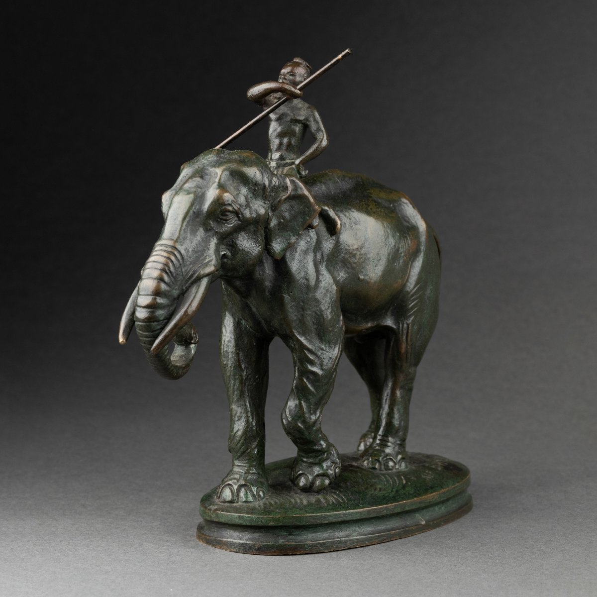 Alfred BARYE - Cornac sur son éléphant, rare bronze fin XIXème-photo-2