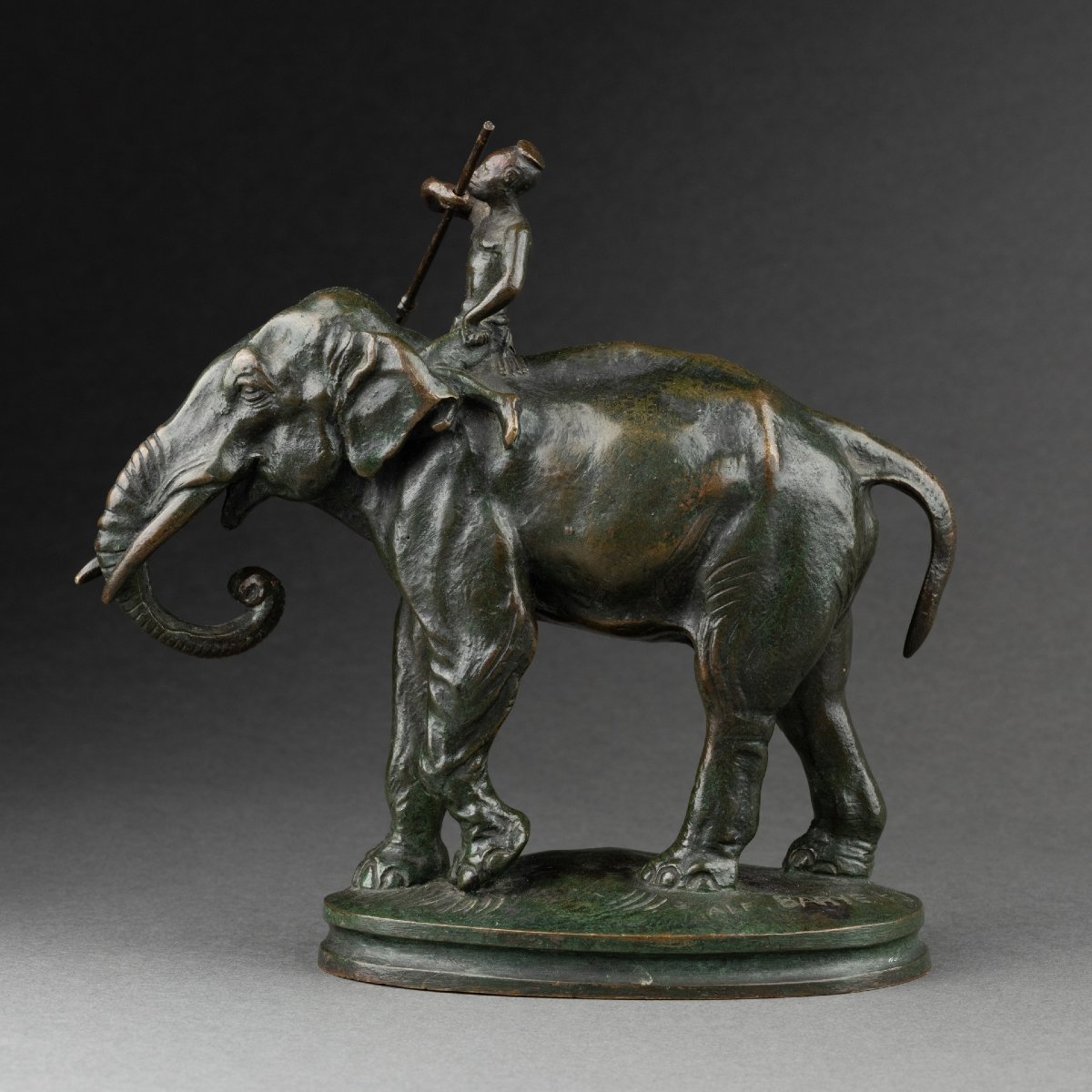 Alfred BARYE - Cornac sur son éléphant, rare bronze fin XIXème-photo-3