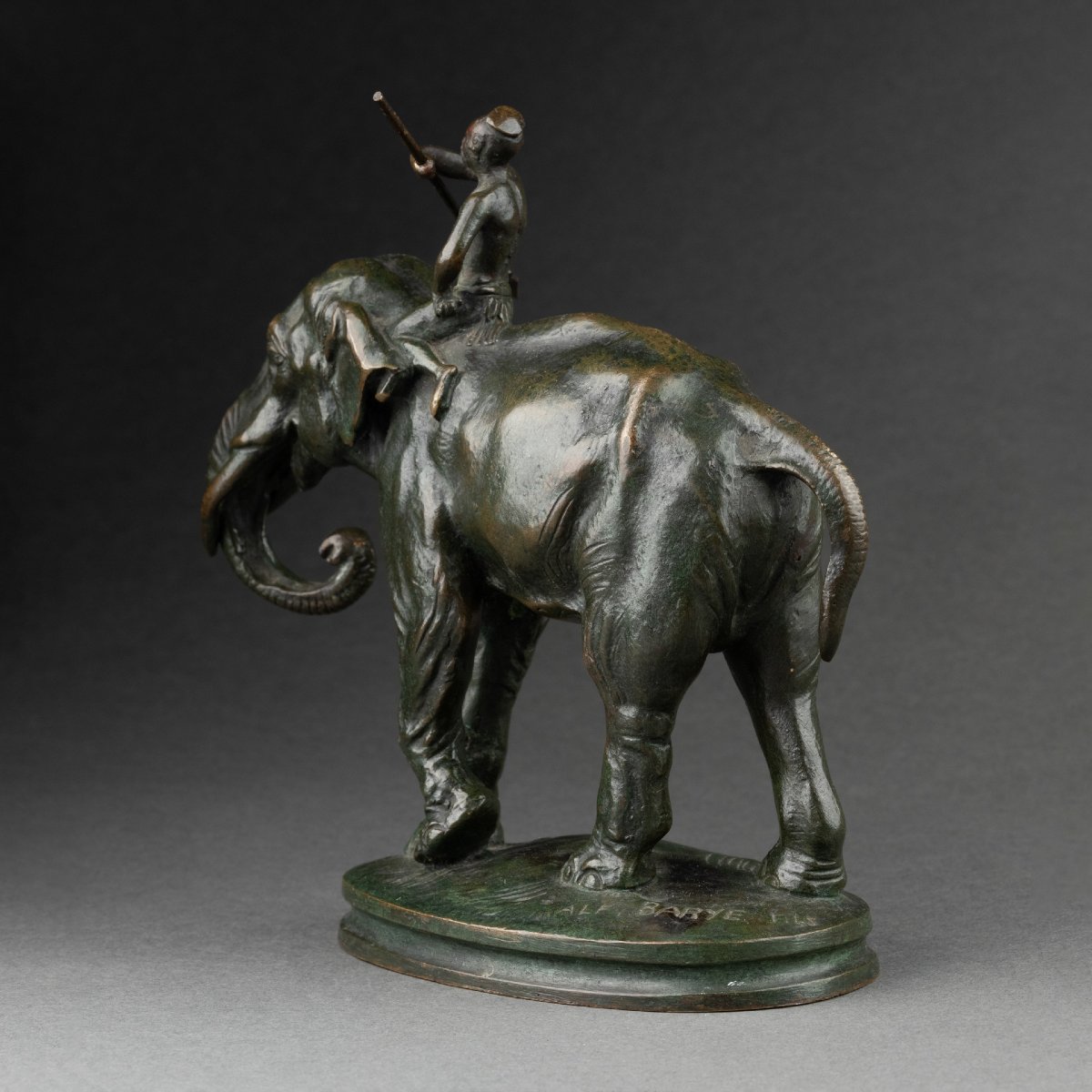 Alfred BARYE - Cornac sur son éléphant, rare bronze fin XIXème-photo-4