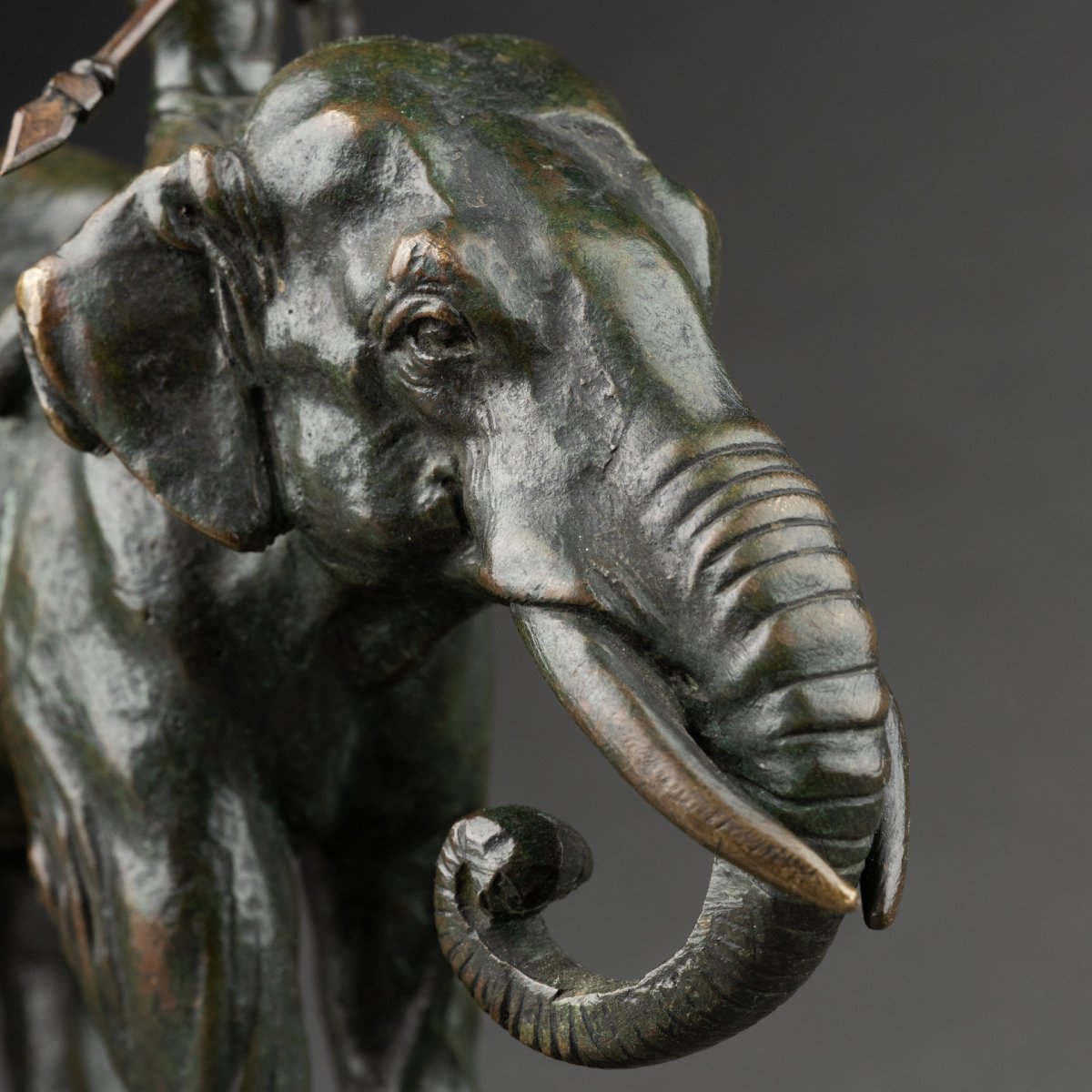 Alfred BARYE - Cornac sur son éléphant, rare bronze fin XIXème-photo-1