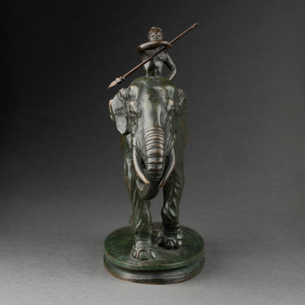 Alfred BARYE - Cornac sur son éléphant, rare bronze fin XIXème-photo-3