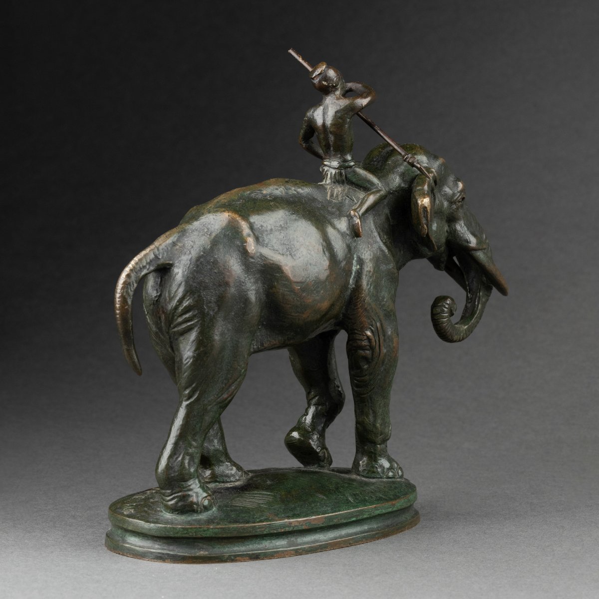 Alfred BARYE - Cornac sur son éléphant, rare bronze fin XIXème-photo-6