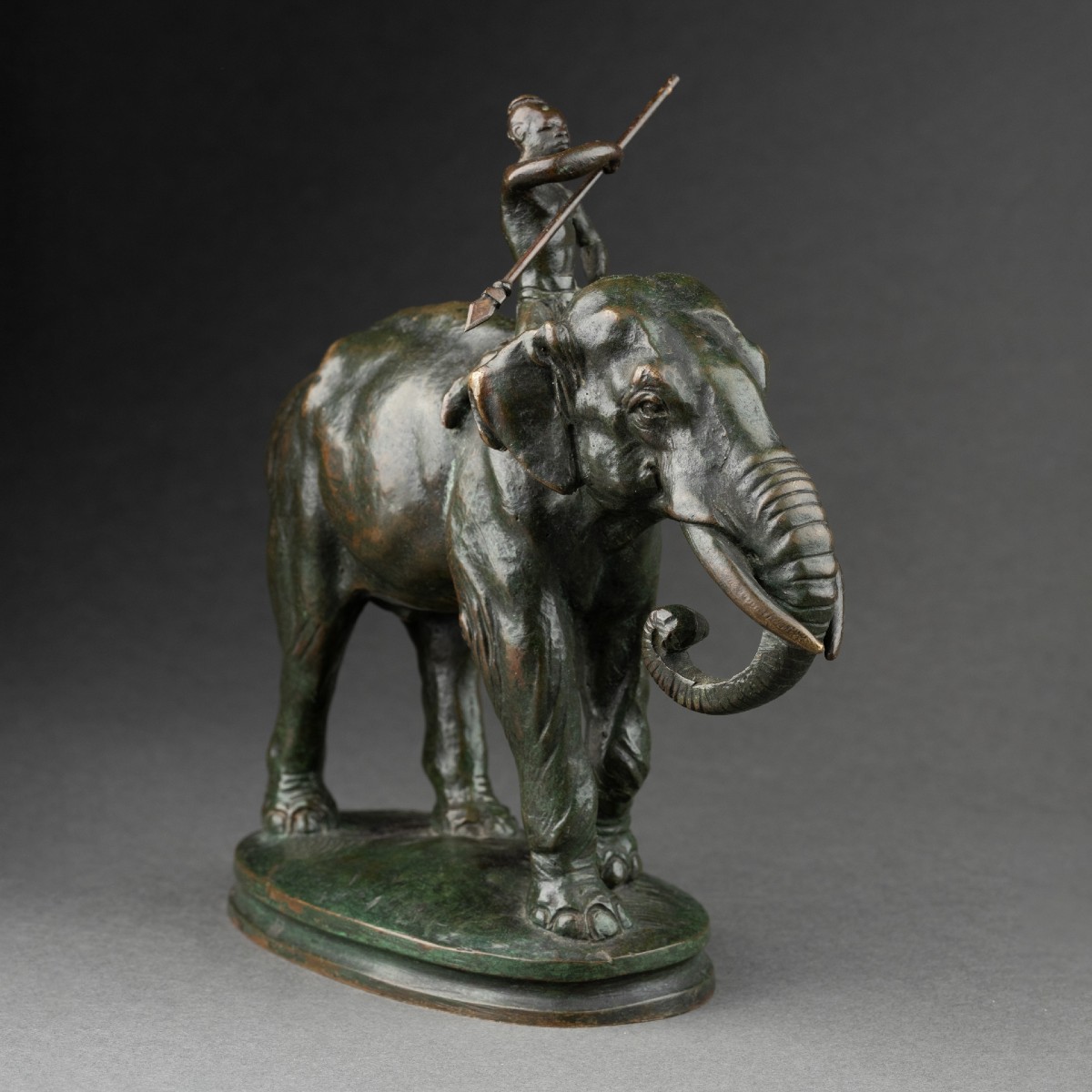 Alfred BARYE - Cornac sur son éléphant, rare bronze fin XIXème