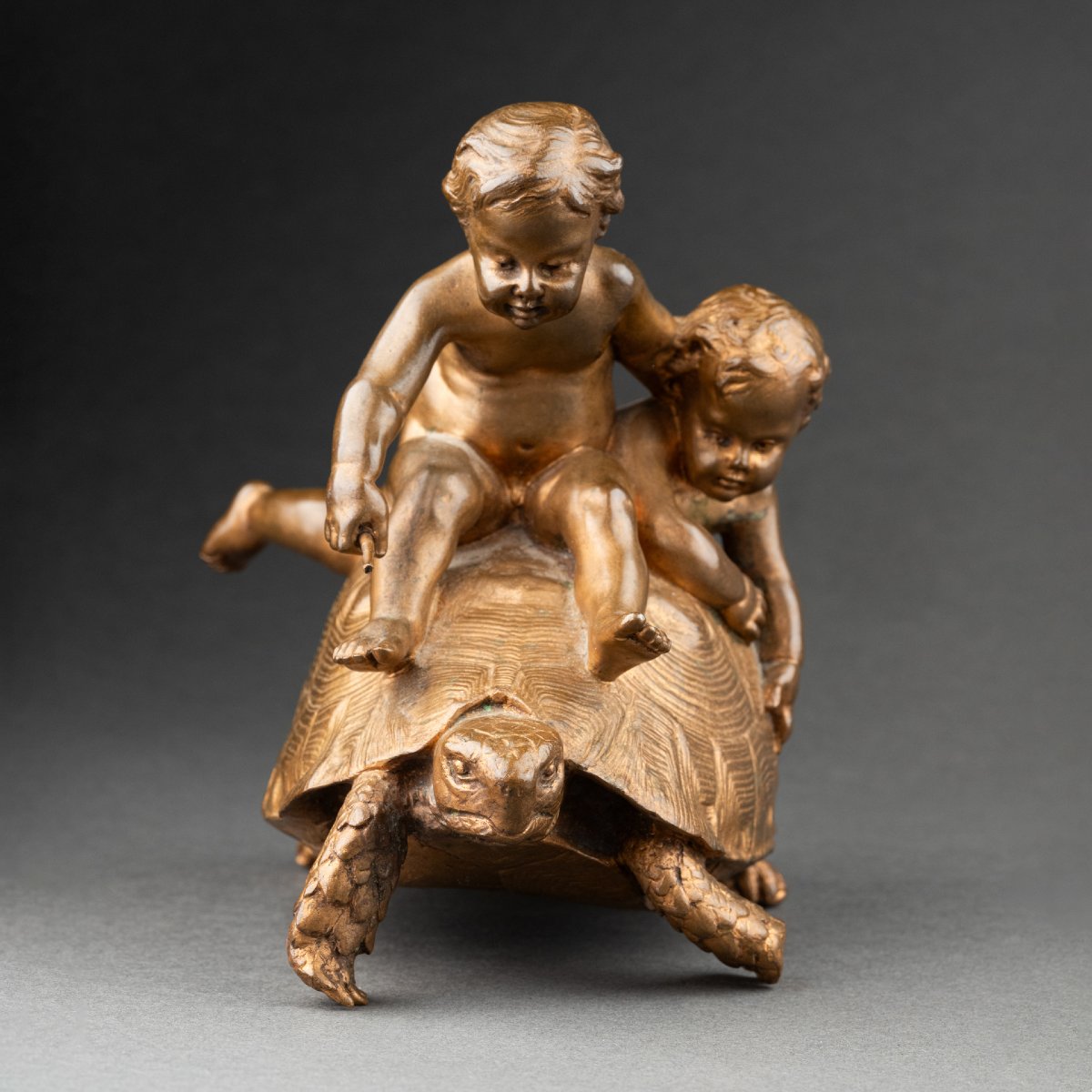 Ernest Barrias - Children With Turtles - Late 19th Century Bronze, Barbedienne Cast.-photo-2