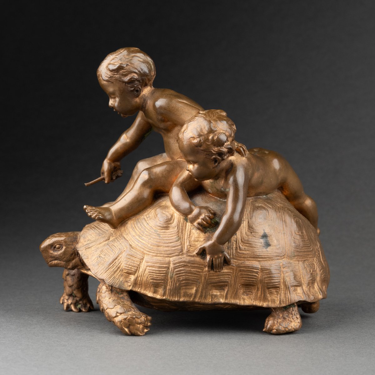 Ernest Barrias - Children With Turtles - Late 19th Century Bronze, Barbedienne Cast.-photo-3
