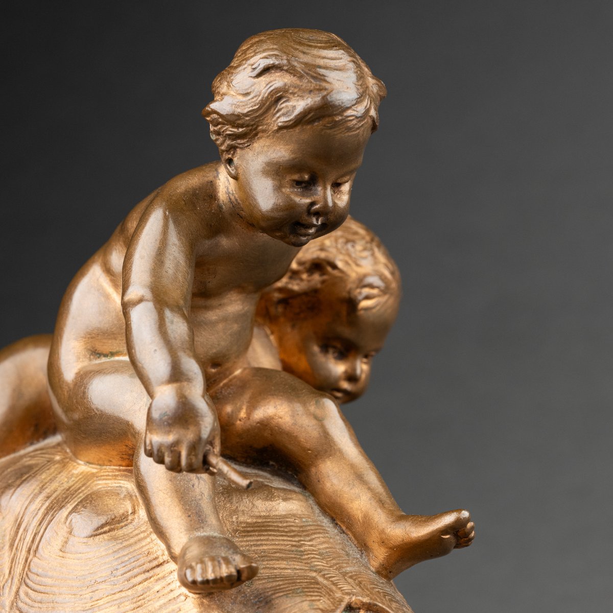 Ernest Barrias - Children With Turtles - Late 19th Century Bronze, Barbedienne Cast.-photo-2