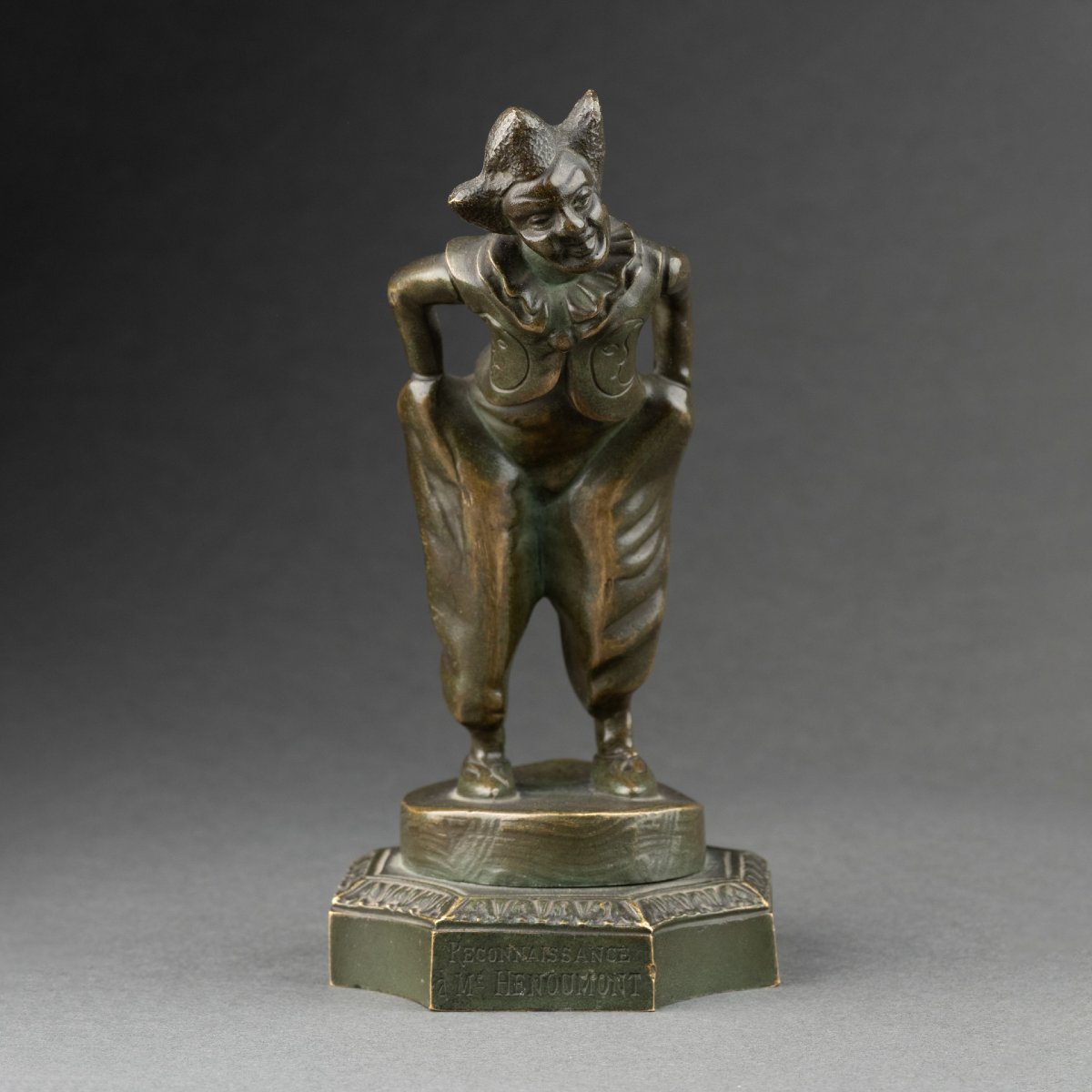 H DANDOIS - Clown de cirque, bronze, mascotte automobile signée et datée 1905.-photo-2