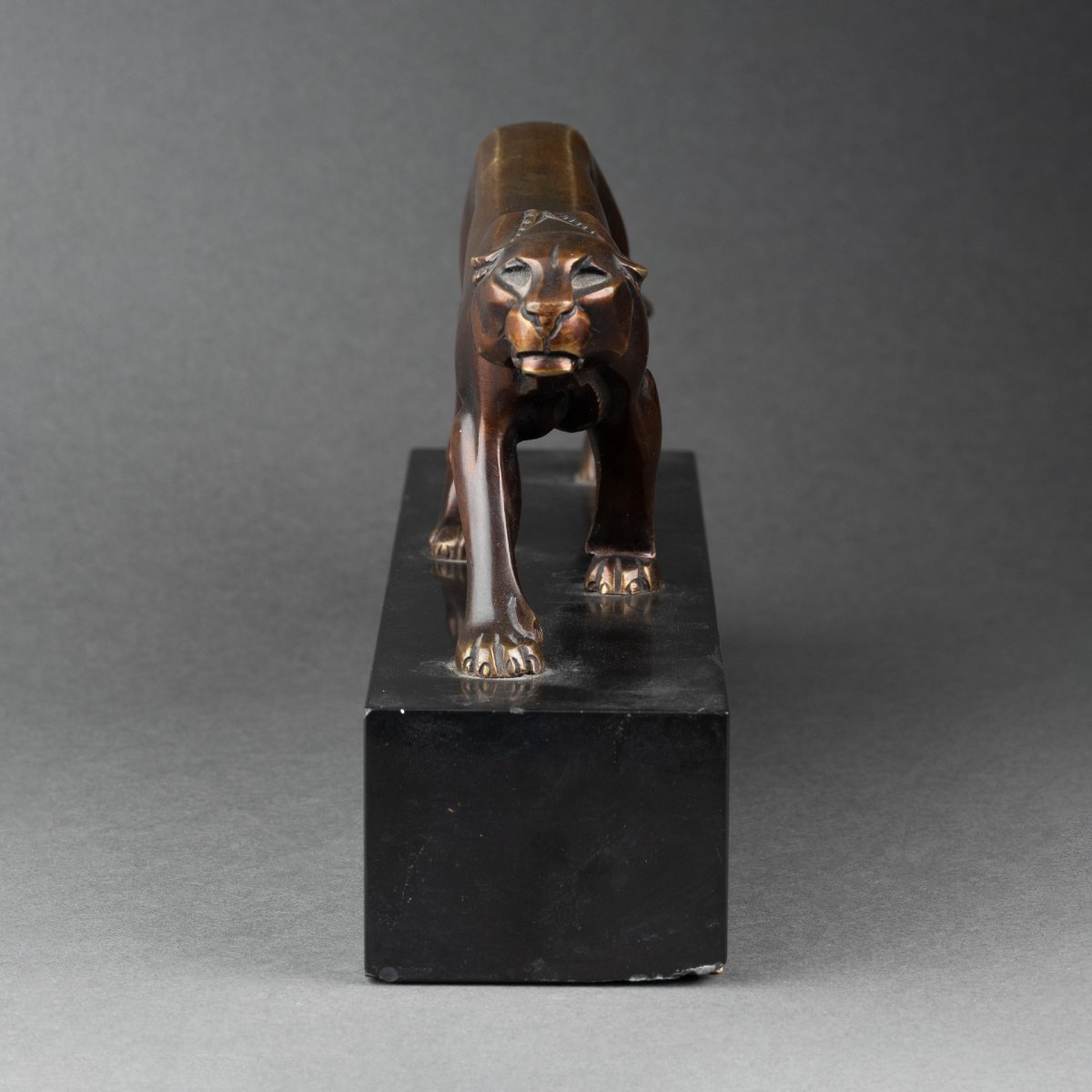 L-a. Carvin: Walking Panthera, Patinated Bronze Sculpture C.1930-photo-3