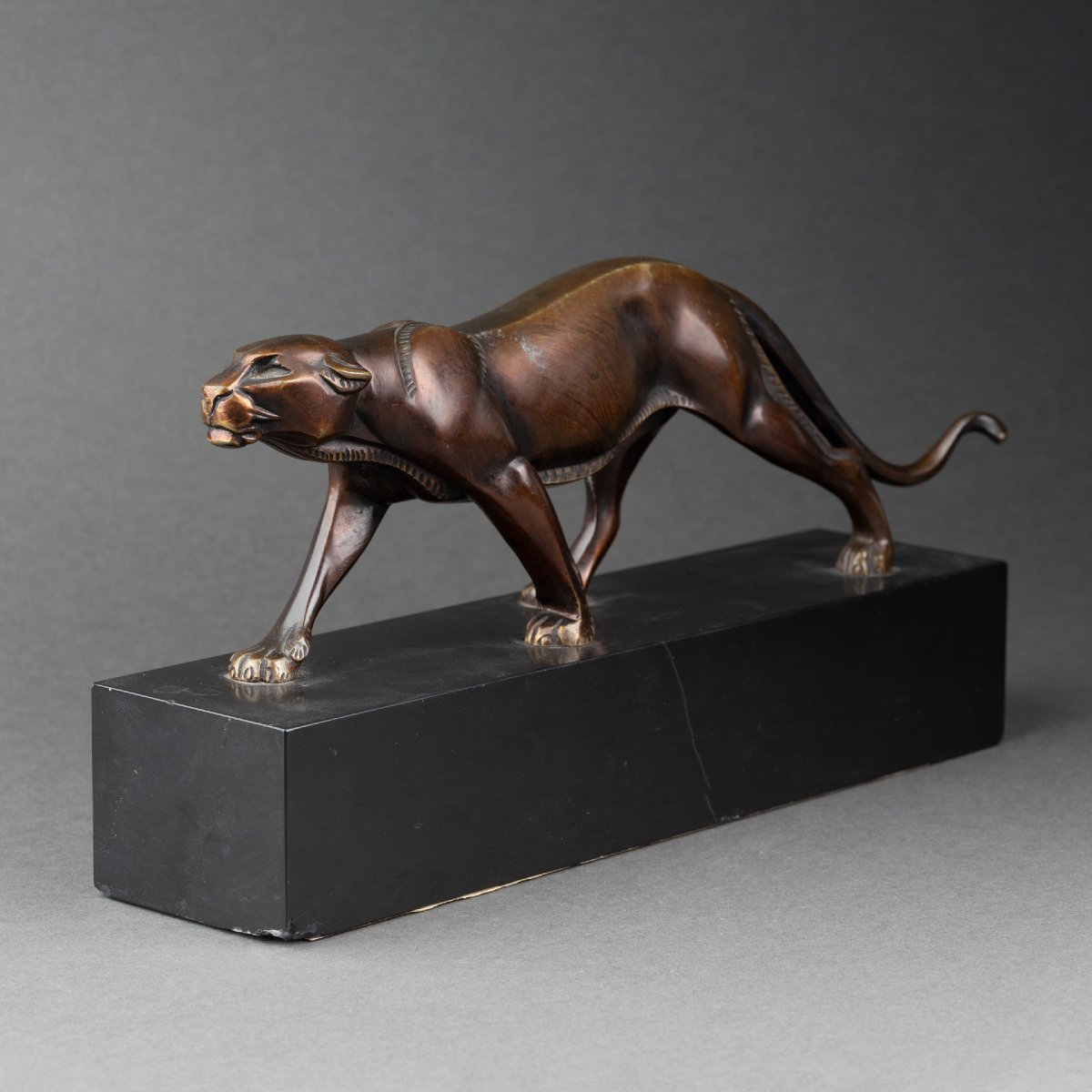 L-a. Carvin: Walking Panthera, Patinated Bronze Sculpture C.1930-photo-4