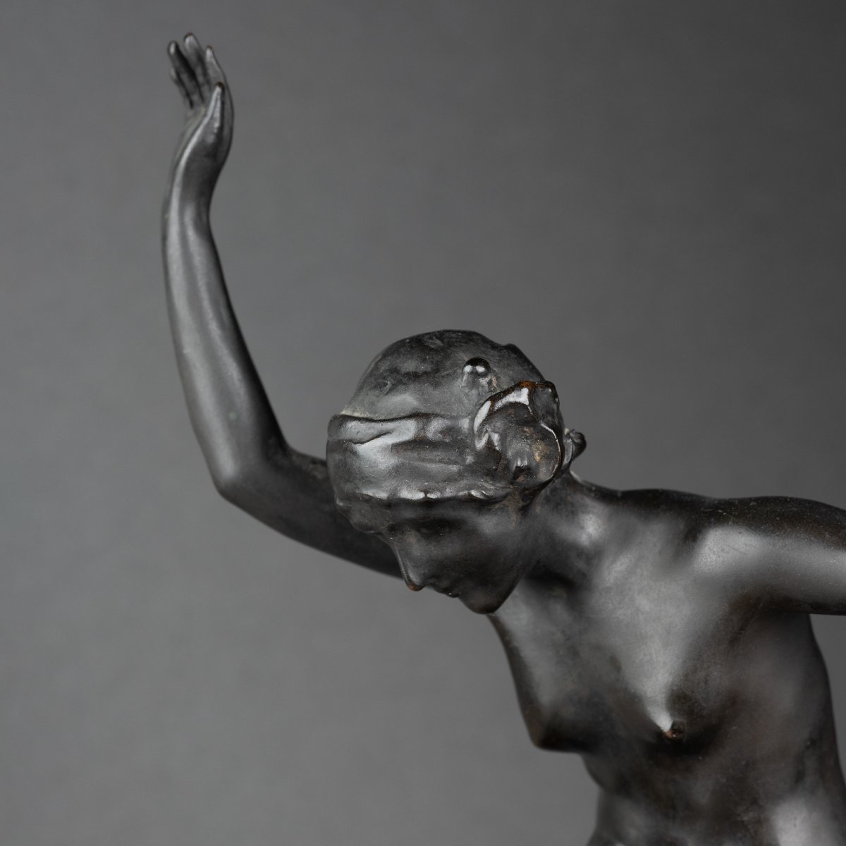 P. de Boulongne : "Danseuse nue", bronze patiné signé vers 1930-photo-6